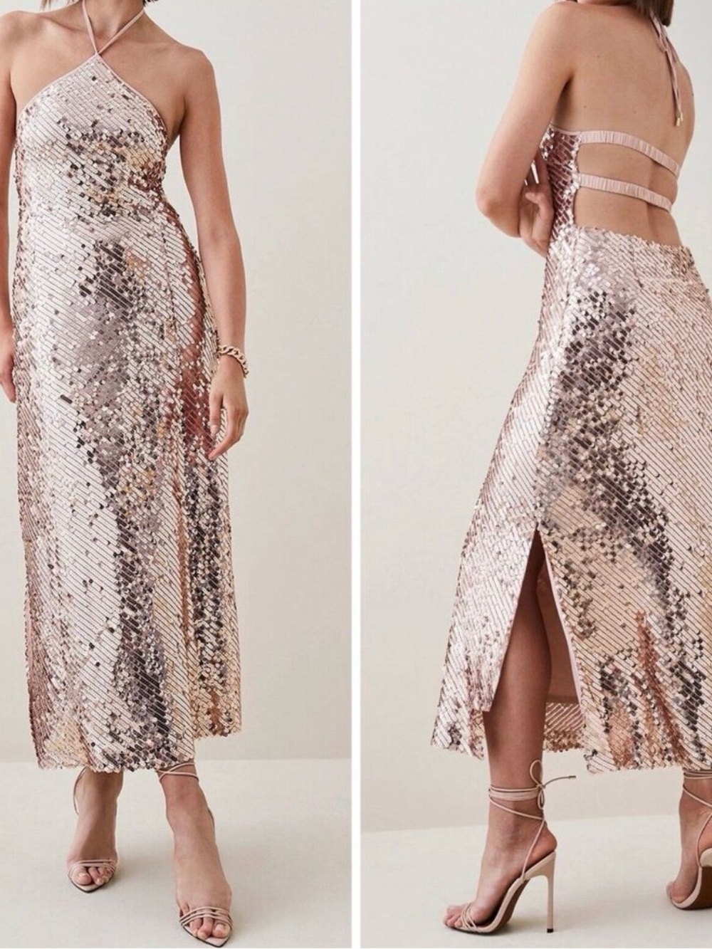 Karen Millen Rose Gold Sequin Midi Dress